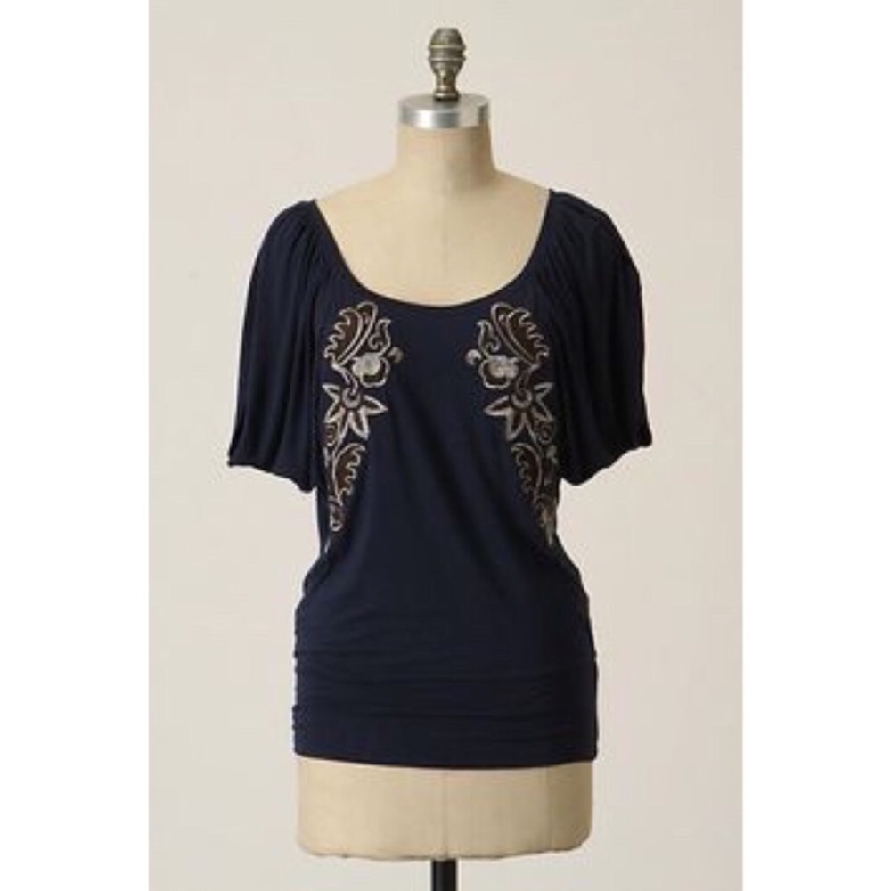 Anthropology Deletta Top With Embroidered Flowers